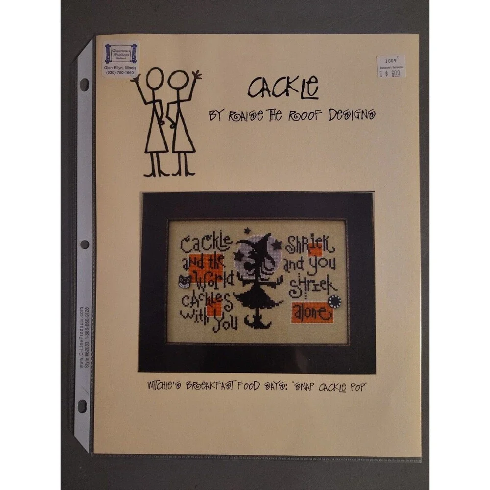 Cackle Raise The Roof Designs Cross Stitch Pattern Chart Halloween Primitive...